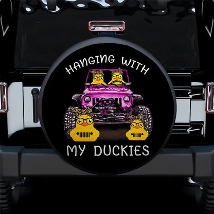 Hanging With My Duckies Pink Jeep Car Leather Spare Tire Cover - PersonalizedFury