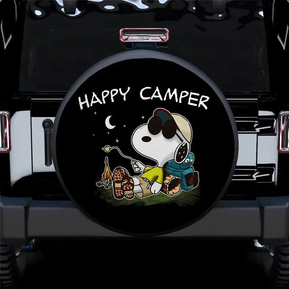 Happy Camper Moon Snoopy Jeep Car Leather Spare Tire Cover - PersonalizedFury