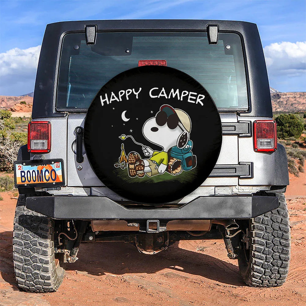 Happy Camper Moon Snoopy Jeep Car Leather Spare Tire Cover - PersonalizedFury