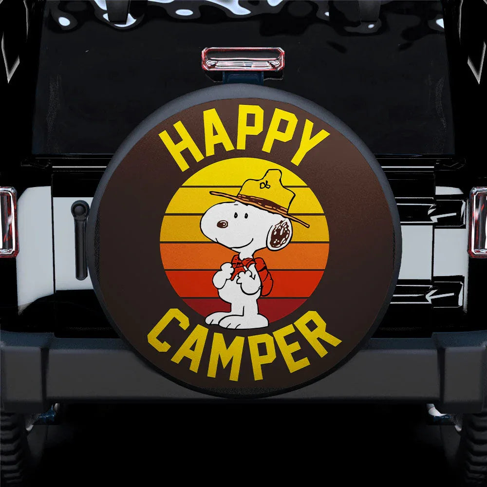 Happy Camper Snoopy Jeep Car Leather Spare Tire Cover - PersonalizedFury