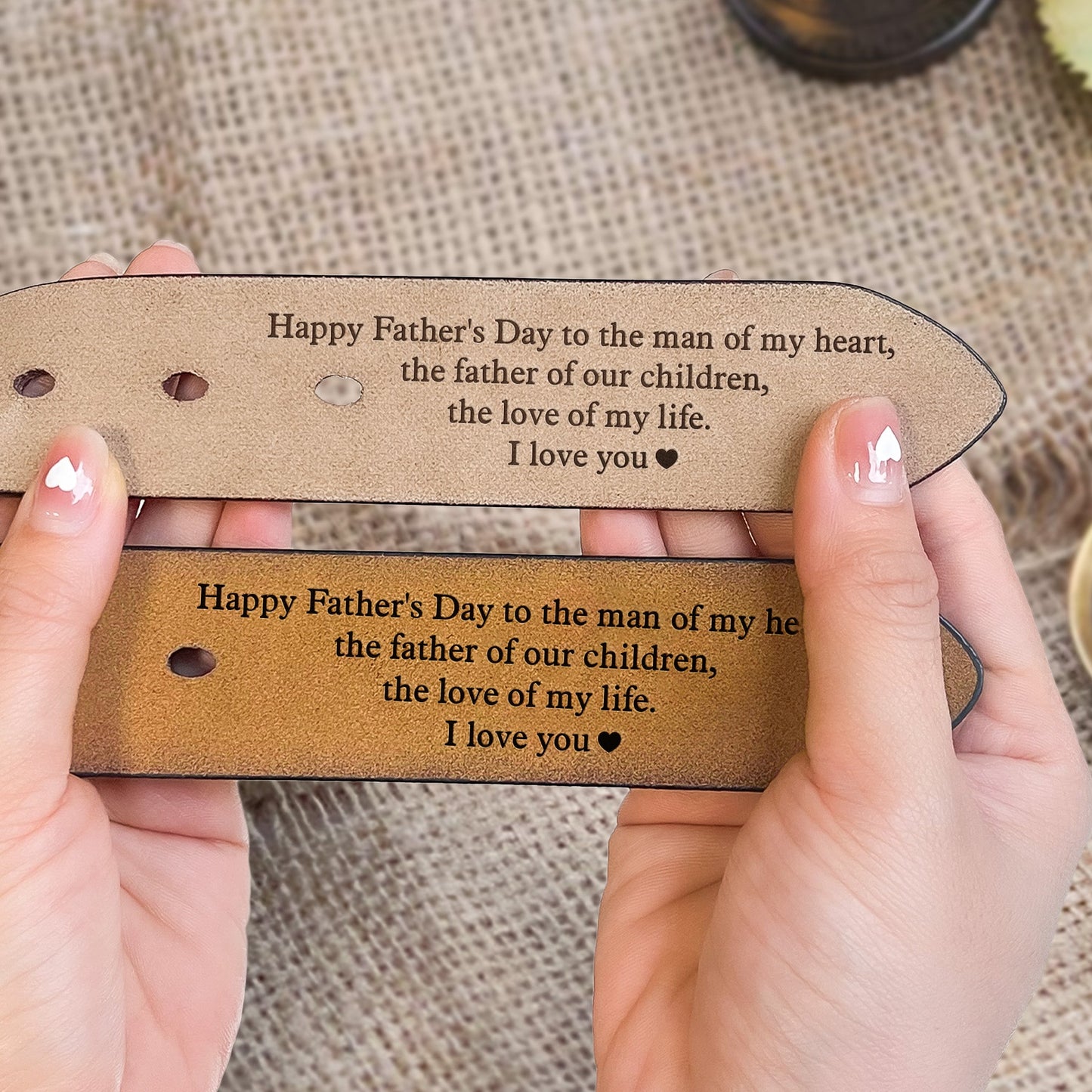 Happy Father's Day To The Man Of My Heart - Personalized Engraved Leather Belt - Father's Day Gifts From Wife