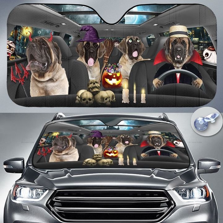 Happy Halloween English Mastiff Car 3D Printed Sun Shade