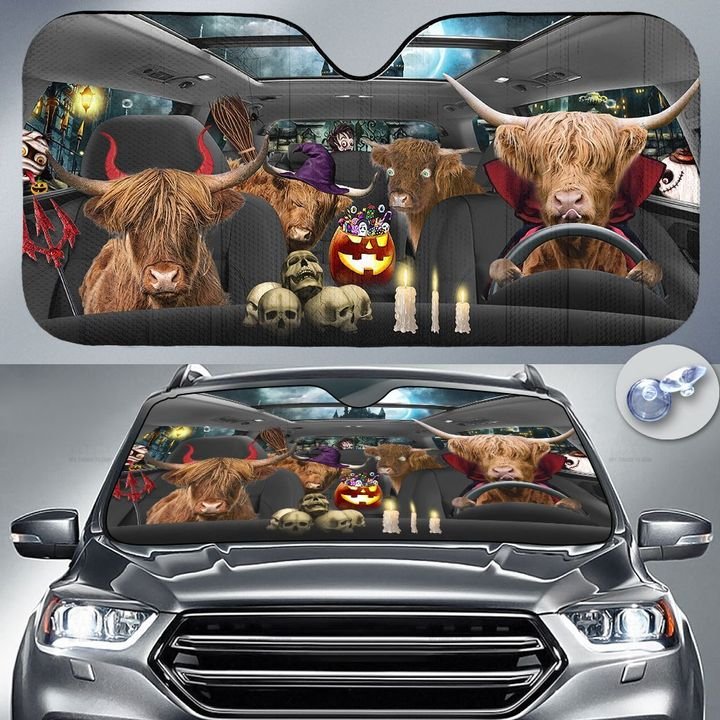 Happy Halloween Highland Car 3D Printed Sun Shade