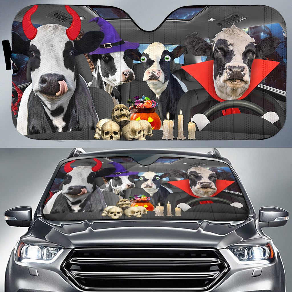 Happy Halloween Holstein Car 3D Printed Sun Shade