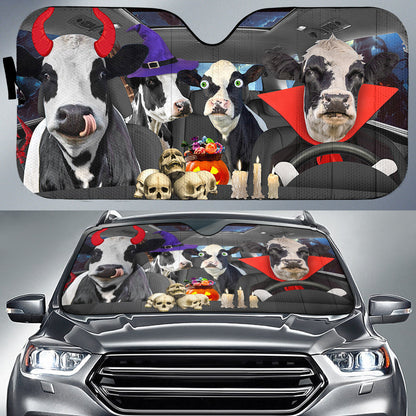 Happy Halloween Holstein Car 3D Printed Sun Shade