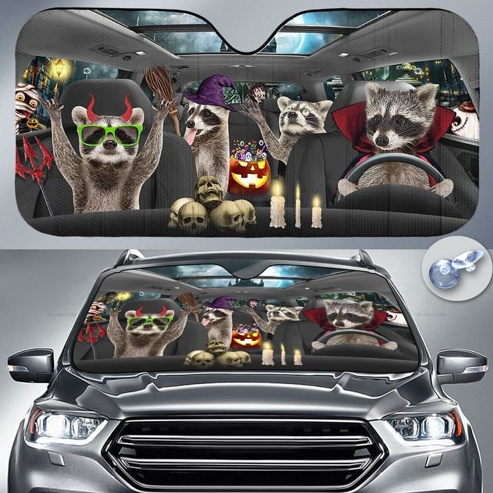 Happy Halloween Raccoon Car 3D Printed Sun Shade