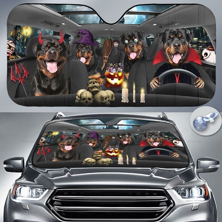 Happy Halloween Rottweiler Dog Car 3D Printed Sun Shade