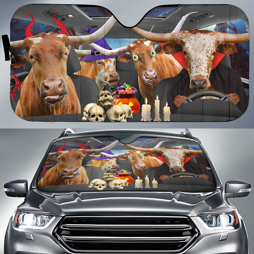 Happy Halloween Tx Longhorn Car 3D Printed Sun Shade