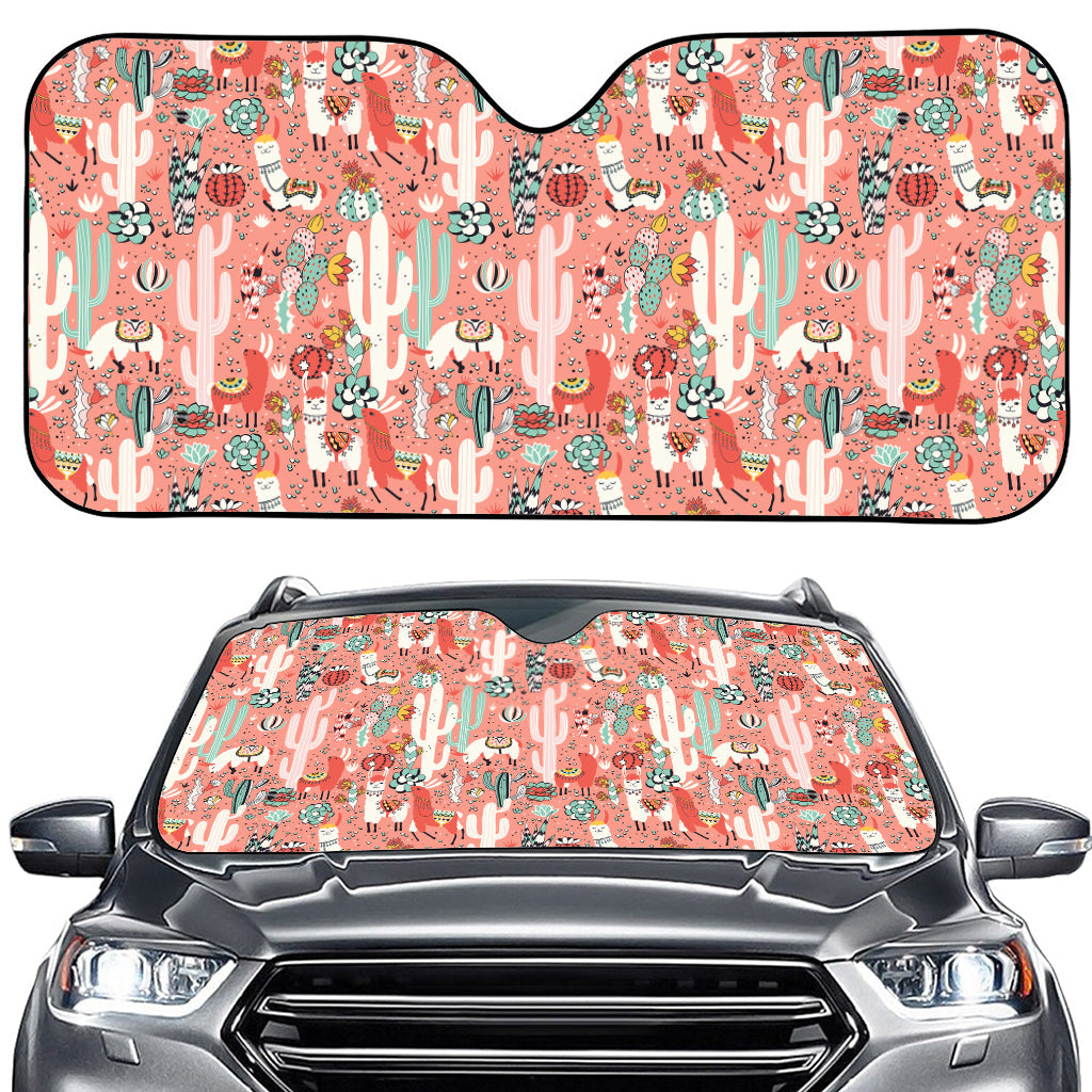Happy Llama Pattern Print Car Windshield Sun Shade