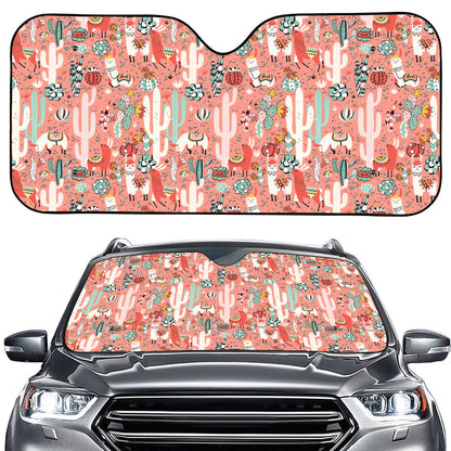 Happy Llama Pattern Print Car Windshield Sun Shade