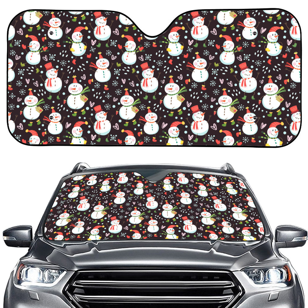 Happy Snowman Pattern Print Car Windshield Sun Shade