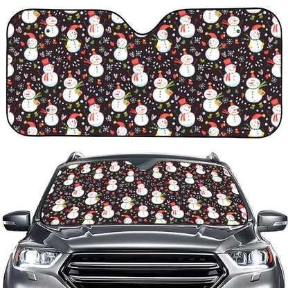 Happy Snowman Pattern Print Car Windshield Sun Shade