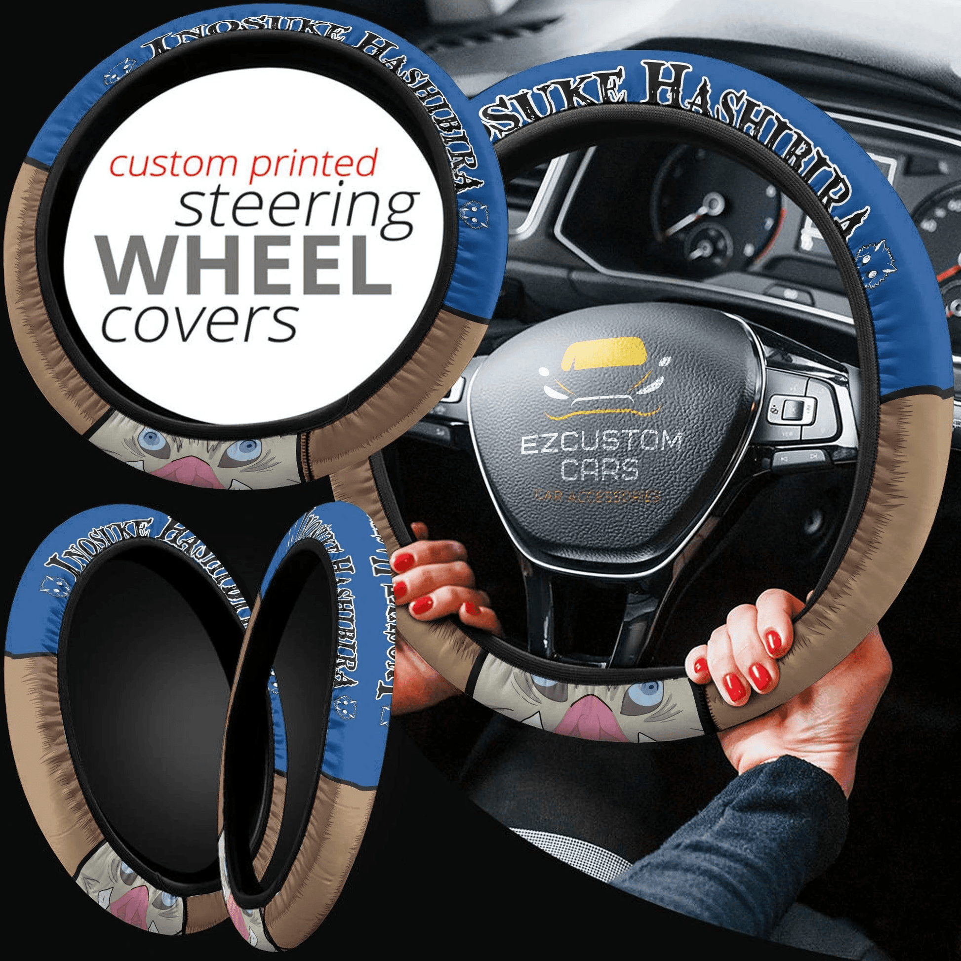 Hashibira Inosuke Anime Steering Wheel Cover Custom Anime Demon Slayer Car Accessories