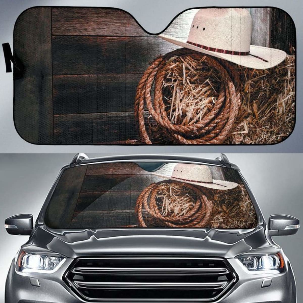 Hat & Ropes of Cowboy car auto sunshades 918b Universal Fit