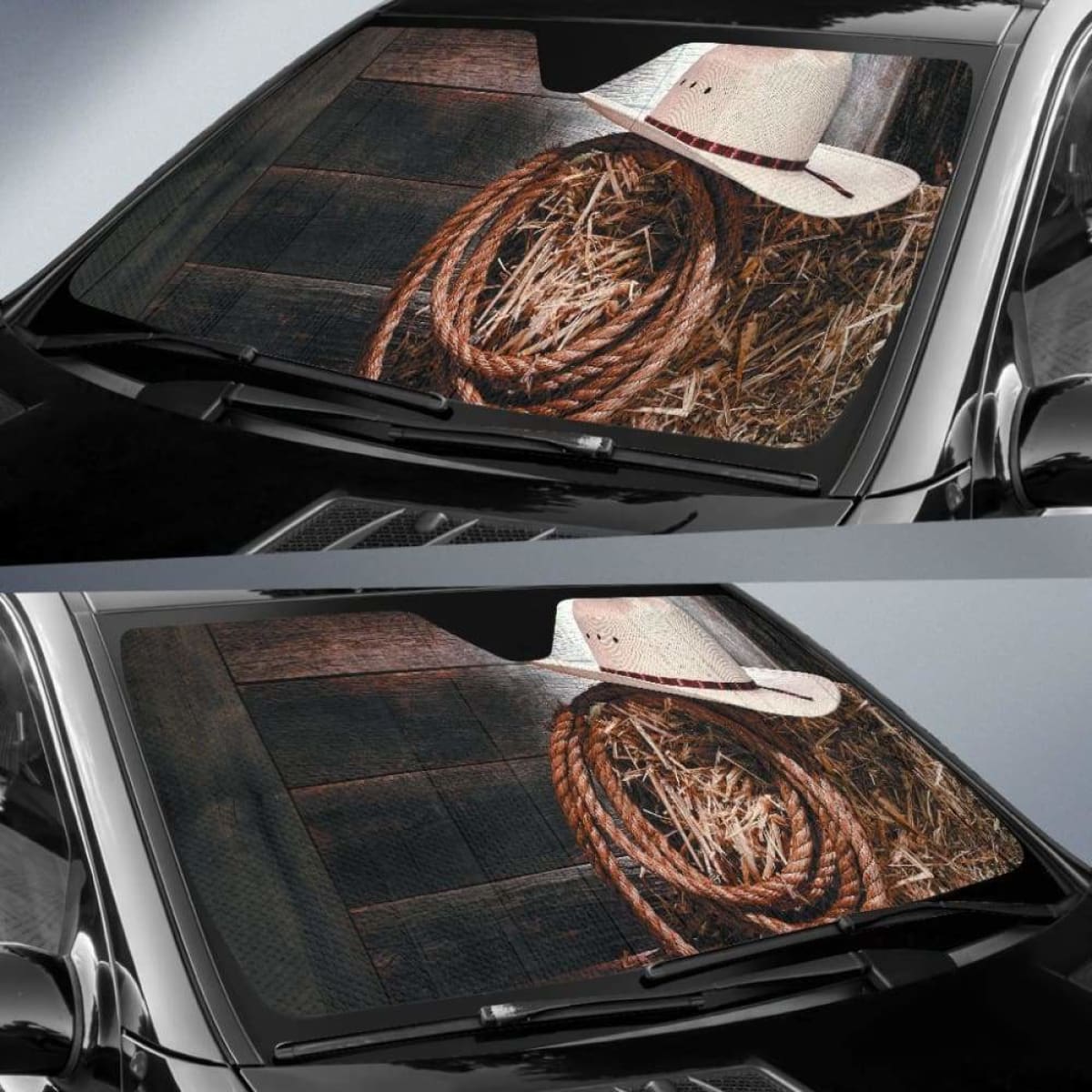 Hat & Ropes of Cowboy car auto sunshades 918b Universal Fit