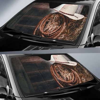 Hat & Ropes of Cowboy car auto sunshades 918b Universal Fit