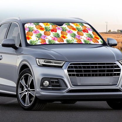 Hawaii Hibiscus Pineapple Pattern Print Car Windshield Sun Shade