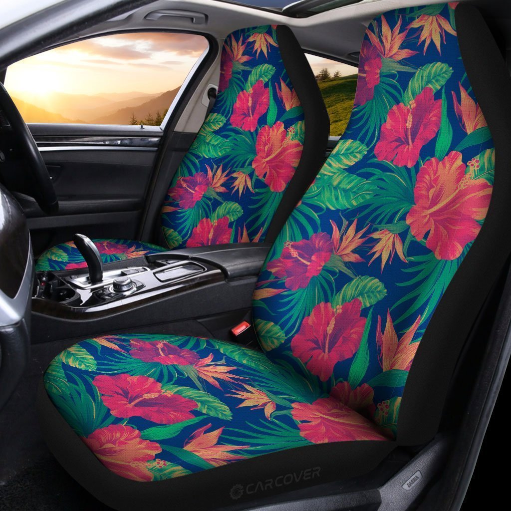 Hawaiian Car Seat Covers Custom Hibiscus Tropical Flower Leaves Car Accessories