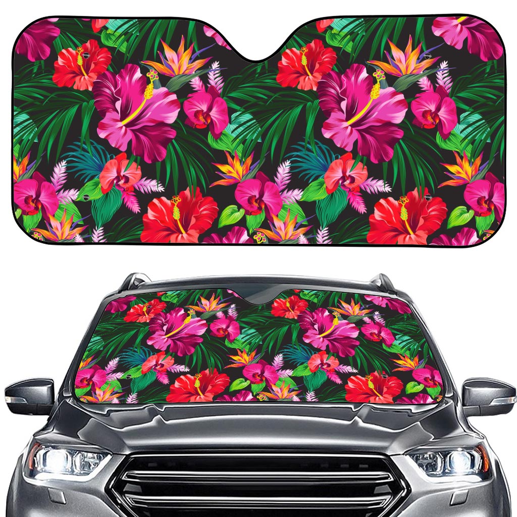 Hawaiian Floral Flowers Pattern Print Car Windshield Sun Shade