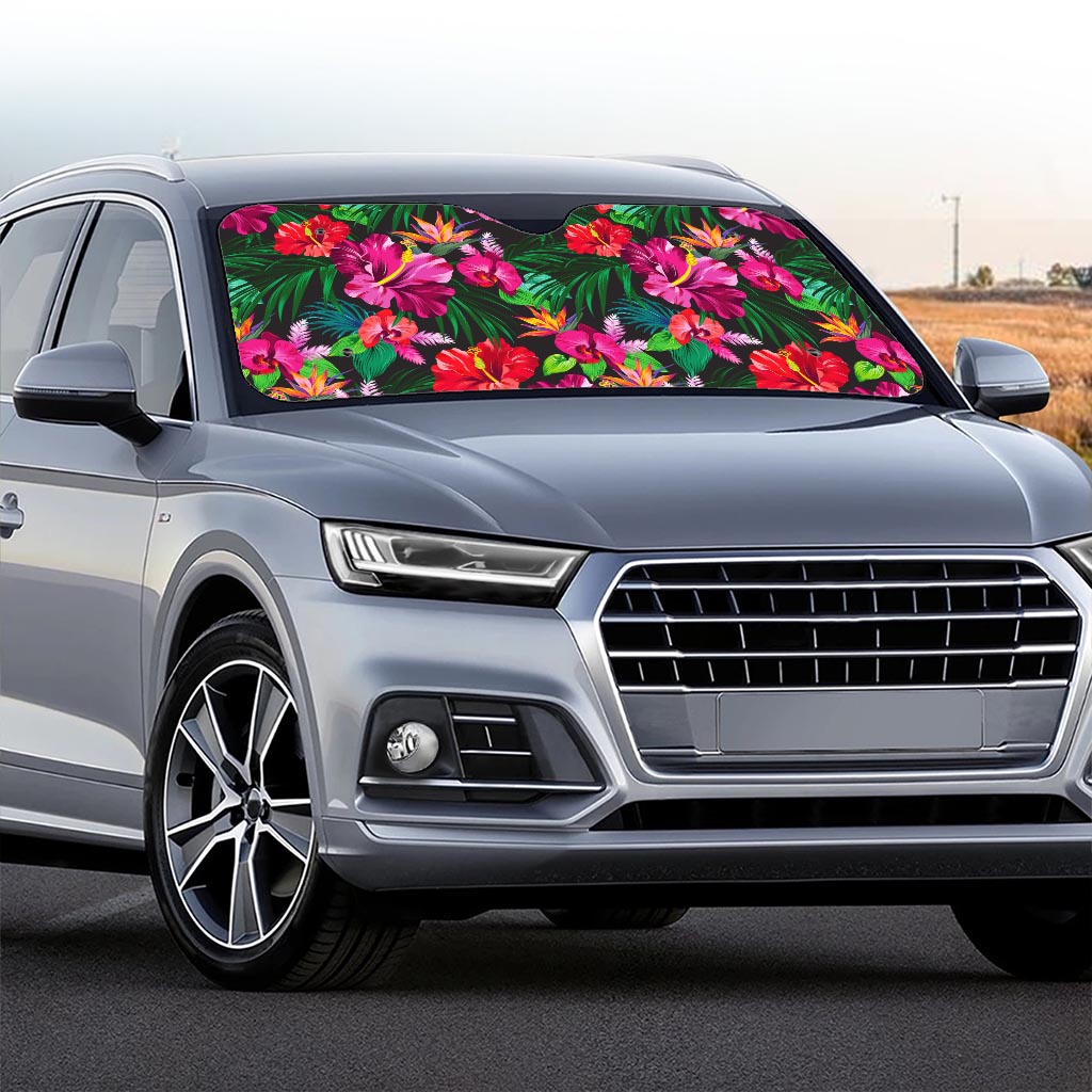 Hawaiian Floral Flowers Pattern Print Car Windshield Sun Shade