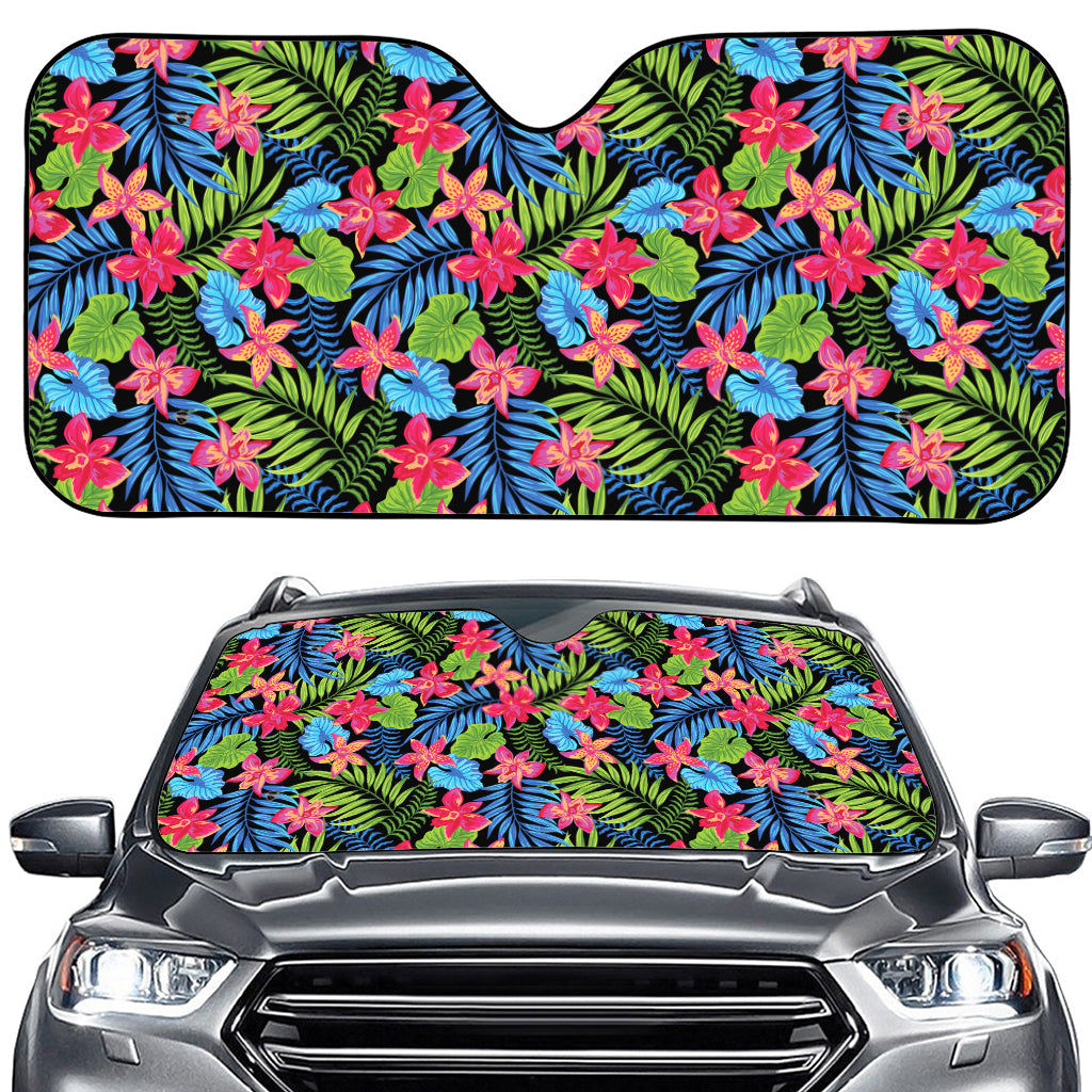 Hawaiian Floral Pattern Print Car Windshield Sun Shade