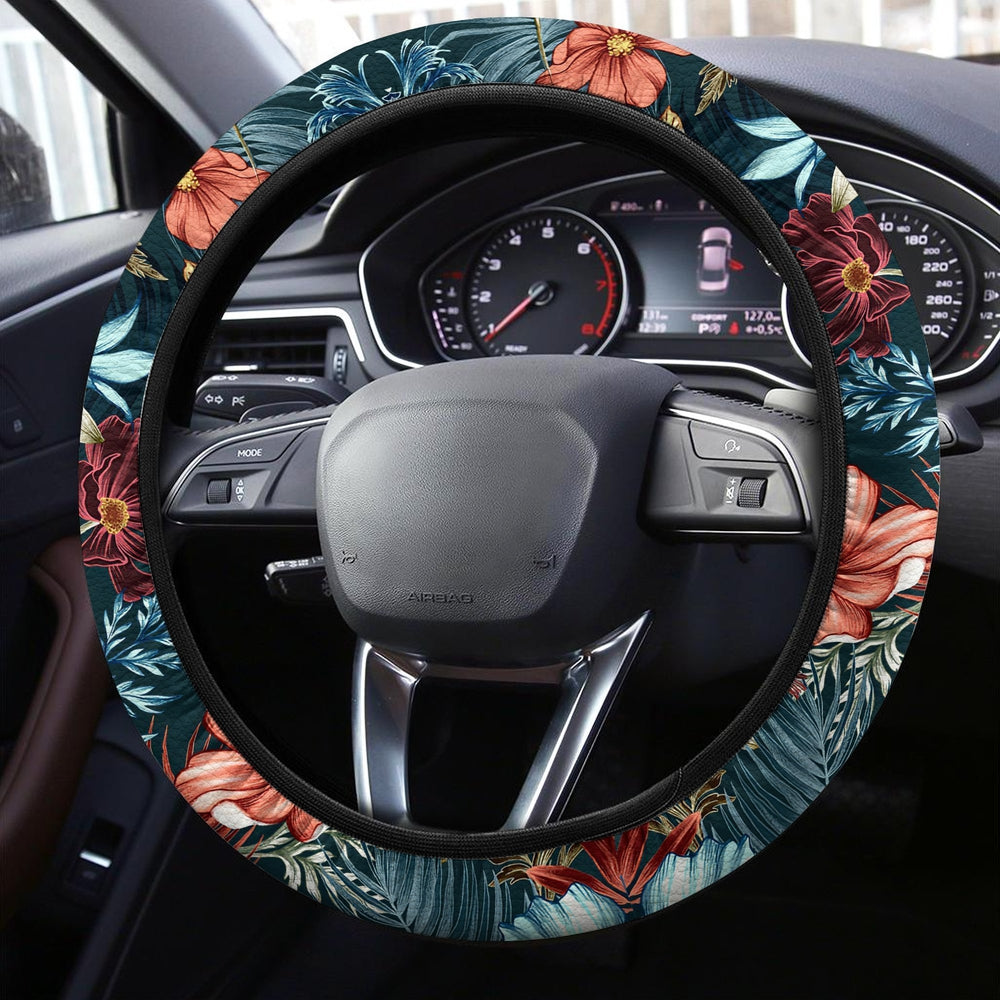 Hawaiian Steering Wheel Cover Custom Tropical Flowers Car Accessories
