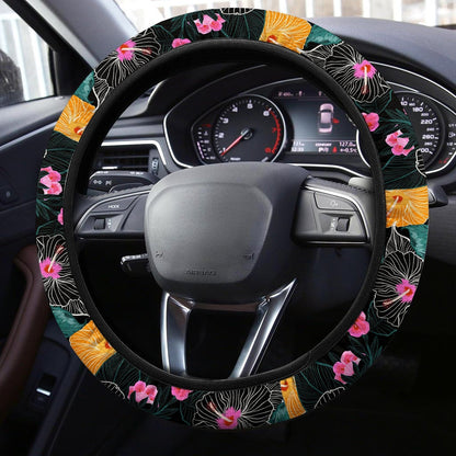Hawaiian Steering Wheel Covers Custom Beautiful Tropical Flowers Car Accessories