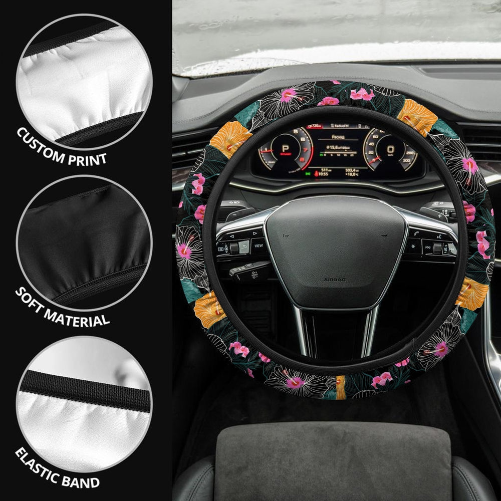 Hawaiian Steering Wheel Covers Custom Beautiful Tropical Flowers Car Accessories