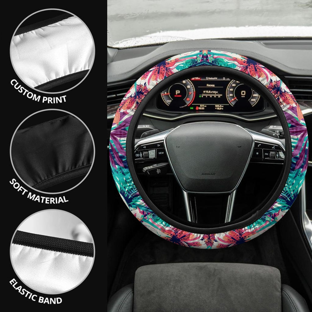 Hawaiian Steering Wheel Covers Custom Tropical Flowers Car Accessories Gifts