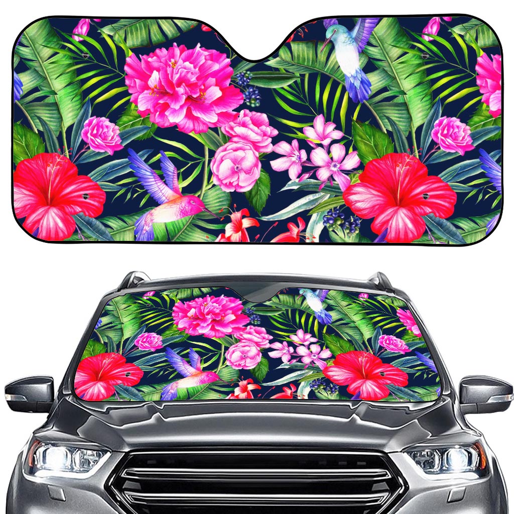 Hawaiian Tropical Birds Pattern Print Car Windshield Sun Shade