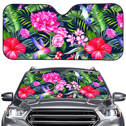 Hawaiian Tropical Birds Pattern Print Car Windshield Sun Shade