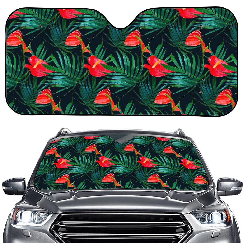 Hawaiian Tropical Flowers Pattern Print Car Windshield Sun Shade