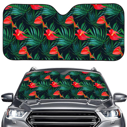 Hawaiian Tropical Flowers Pattern Print Car Windshield Sun Shade