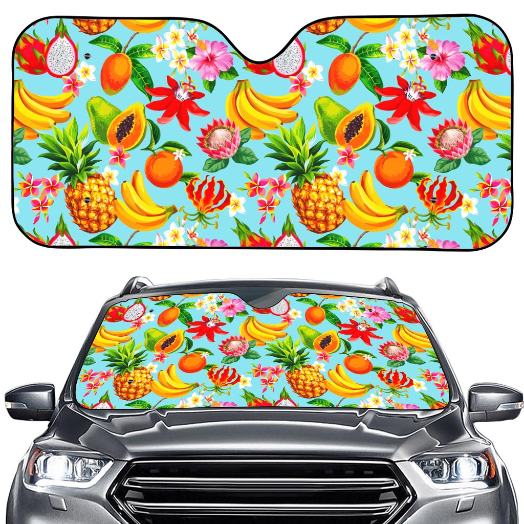 Hawaiian Tropical Fruits Pattern Print Car Windshield Sun Shade
