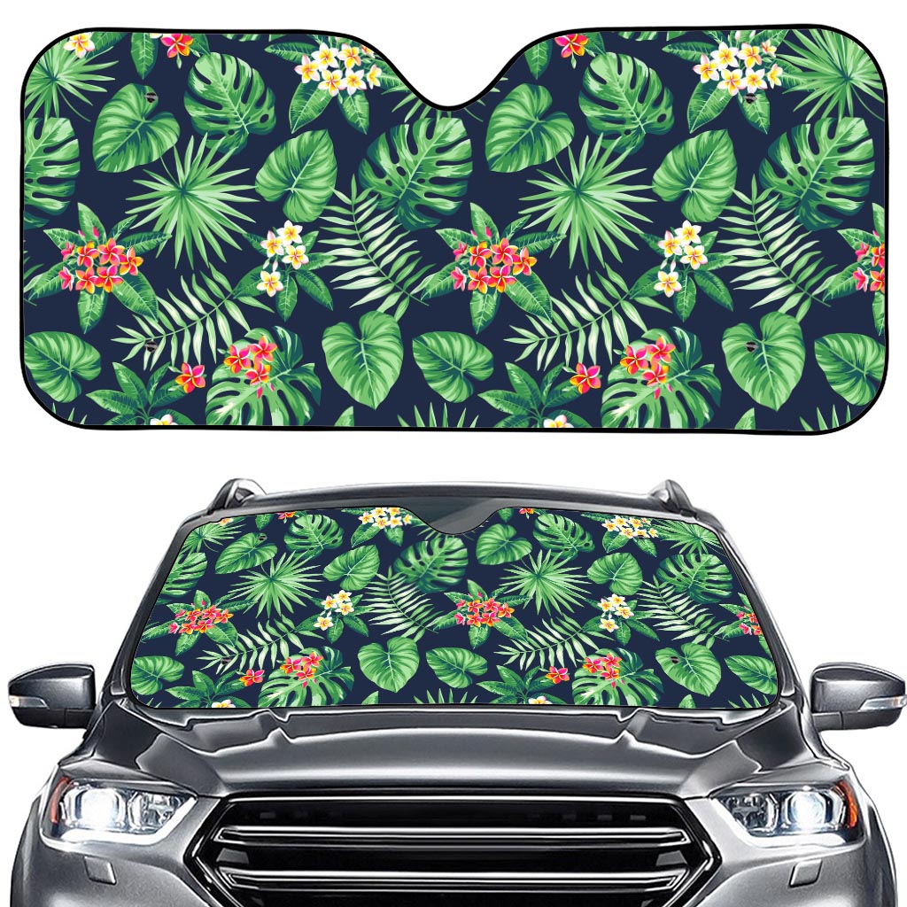 Hawaiian Tropical Leaves Pattern Print Car Windshield Sun Shade