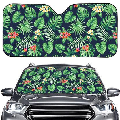 Hawaiian Tropical Leaves Pattern Print Car Windshield Sun Shade