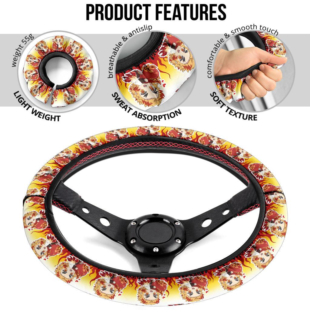 Heart Rengoku Kyojuro Chipi Demon Slayer Anime Car Steering Wheel Cover 1