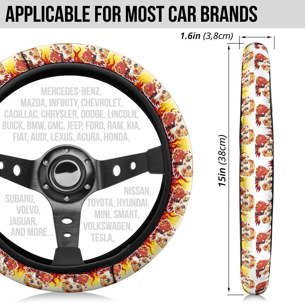 Heart Rengoku Kyojuro Chipi Demon Slayer Anime Car Steering Wheel Cover 1