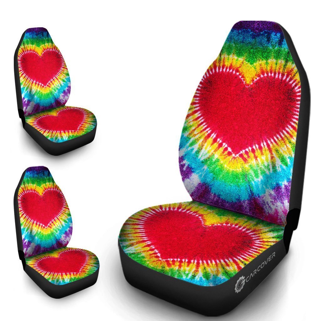 Heart Tie Dye Car Seat Covers Custom Hippie Car Accessories
