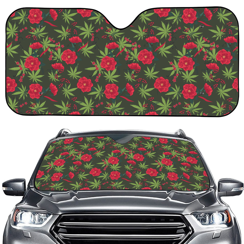 Hemp Leaves And Flowers Pattern Print Car Windshield Sun Shade