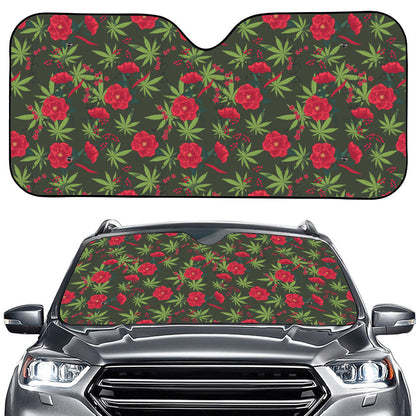 Hemp Leaves And Flowers Pattern Print Car Windshield Sun Shade