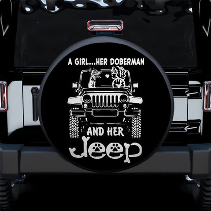Her Doberman And Her Jeep Car Spare Tire Cover
