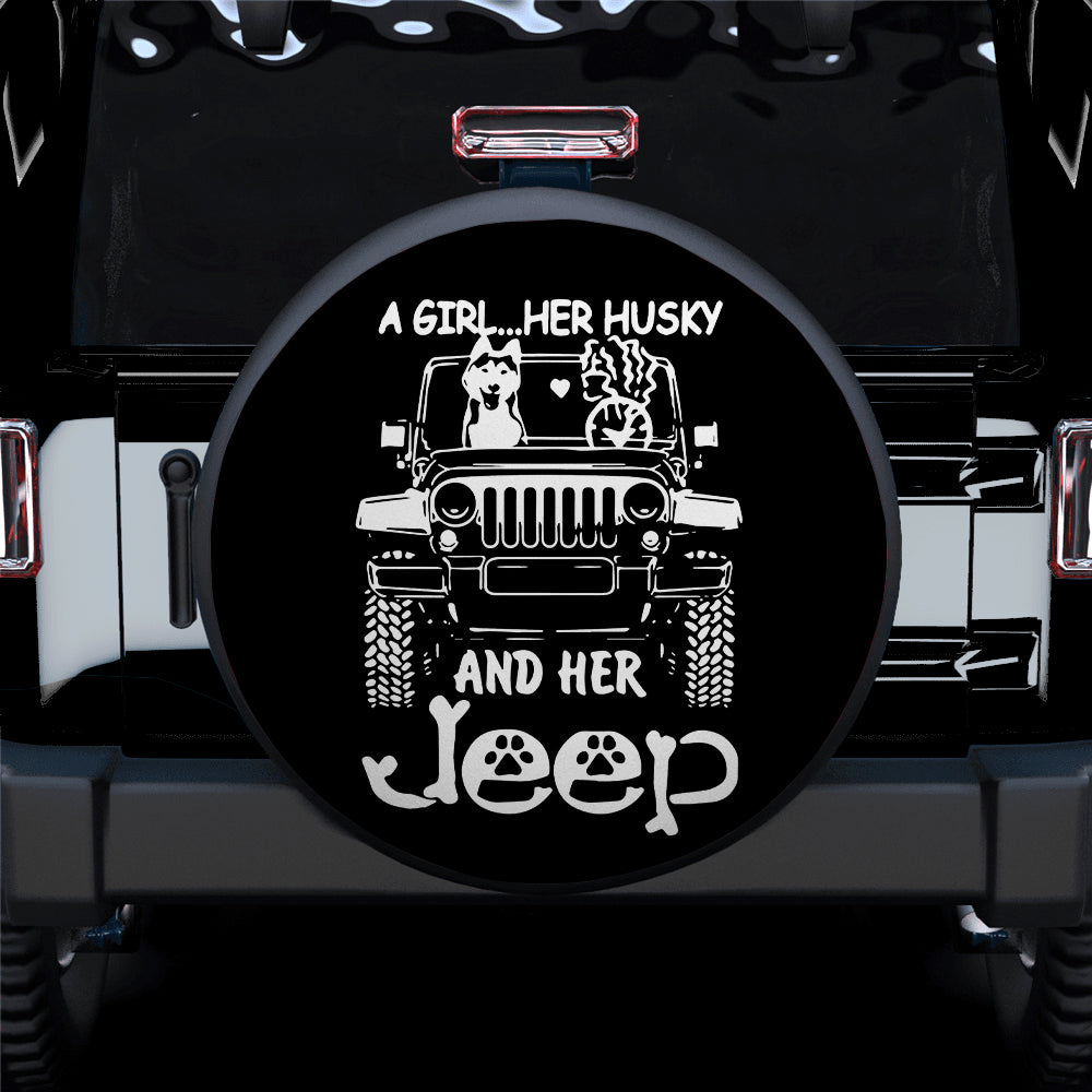 Her Husky And Her Jeep Car Spare Tire Cover