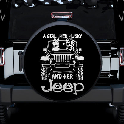 Her Husky And Her Jeep Car Spare Tire Cover