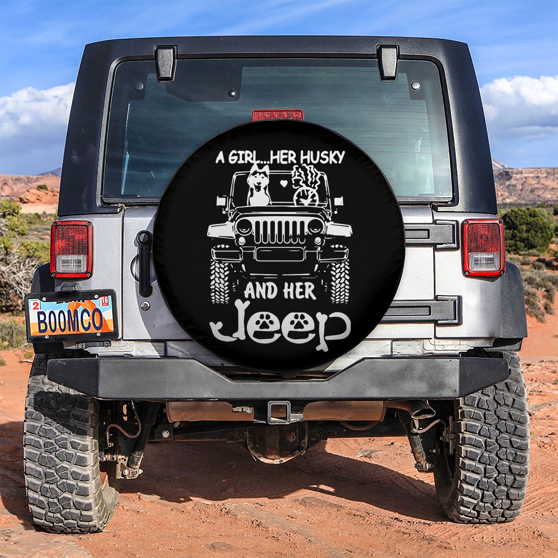 Her Husky And Her Jeep Car Spare Tire Cover