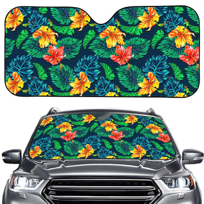 Hibiscus Monstera Hawaii Pattern Print Car Windshield Sun Shade
