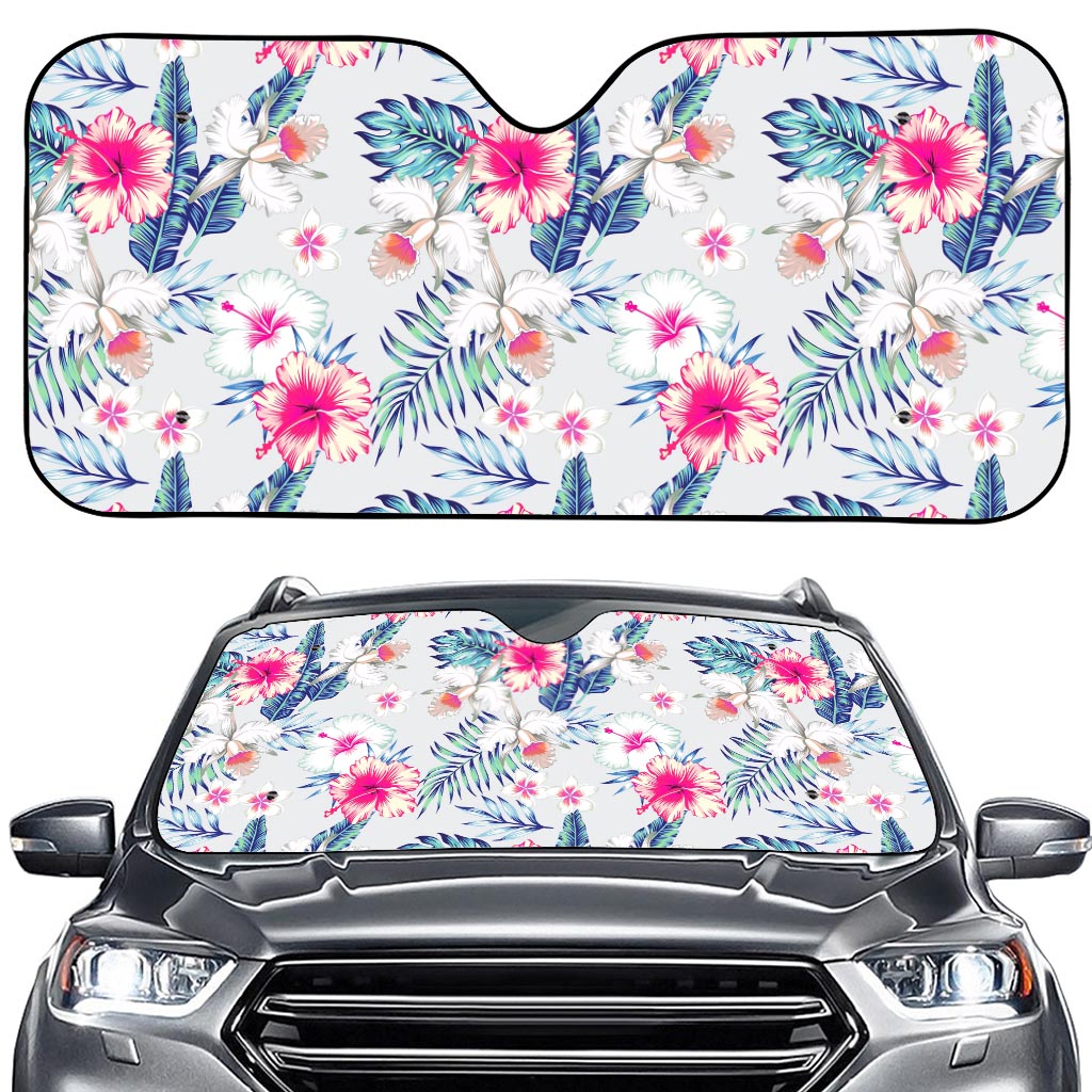 Hibiscus Orchids Hawaii Pattern Print Car Windshield Sun Shade