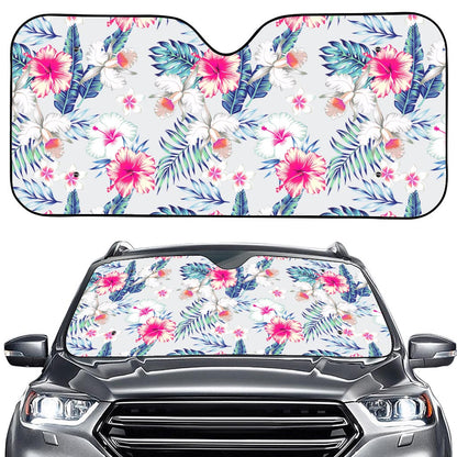 Hibiscus Orchids Hawaii Pattern Print Car Windshield Sun Shade