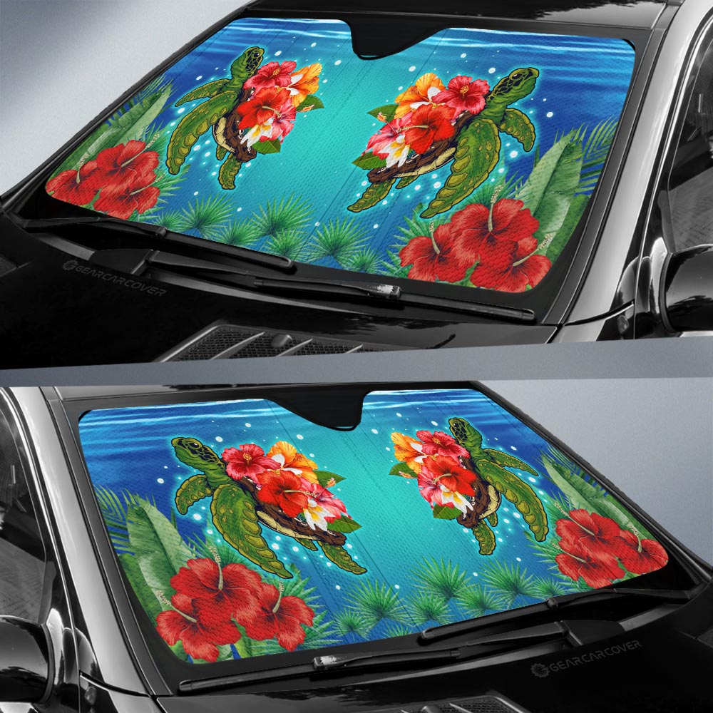 Hibiscus Plumeria Flower Turtle Car Sunshade Custom Sea Animal Car Accessories