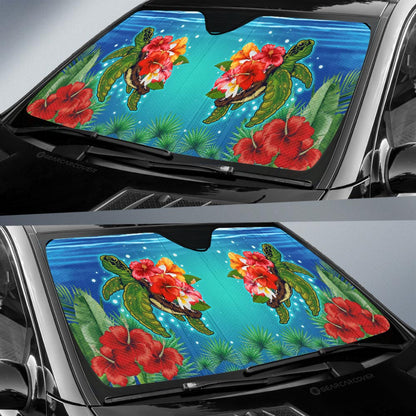 Hibiscus Plumeria Flower Turtle Car Sunshade Custom Sea Animal Car Accessories